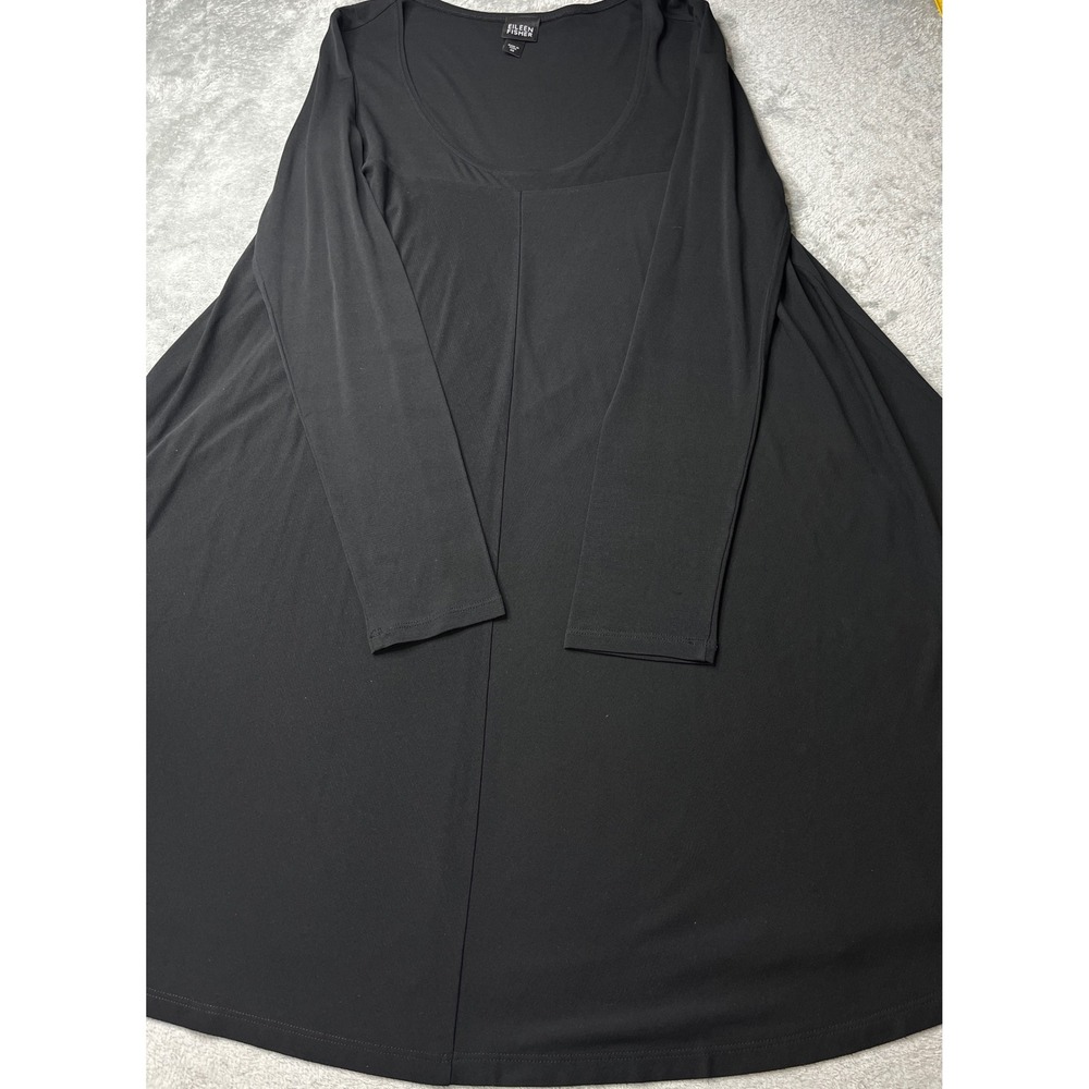 Eileen Fisher Black 100% Silk Jersey Long Sleeve Flared Tunic Top XS